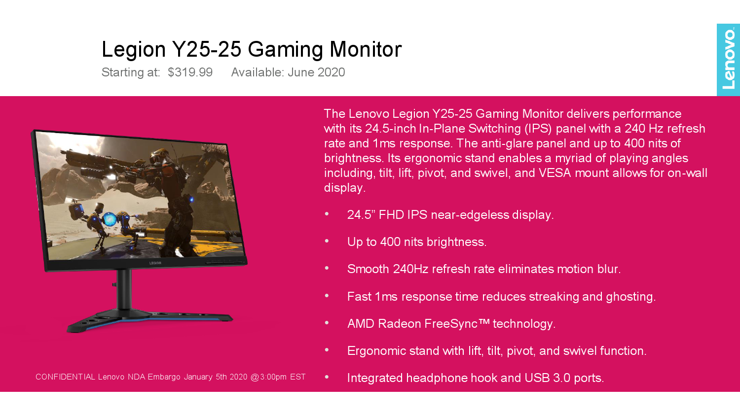 Gone in 240 Hz: Lenovo' Legion Y25-25 'Fast IPS' Monitor w Gone in 240 Hz: Lenovo' Legion Y25-25 'Fast IPS' Monitor w